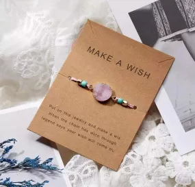 Round Stone Wish Card Pink Bracelet