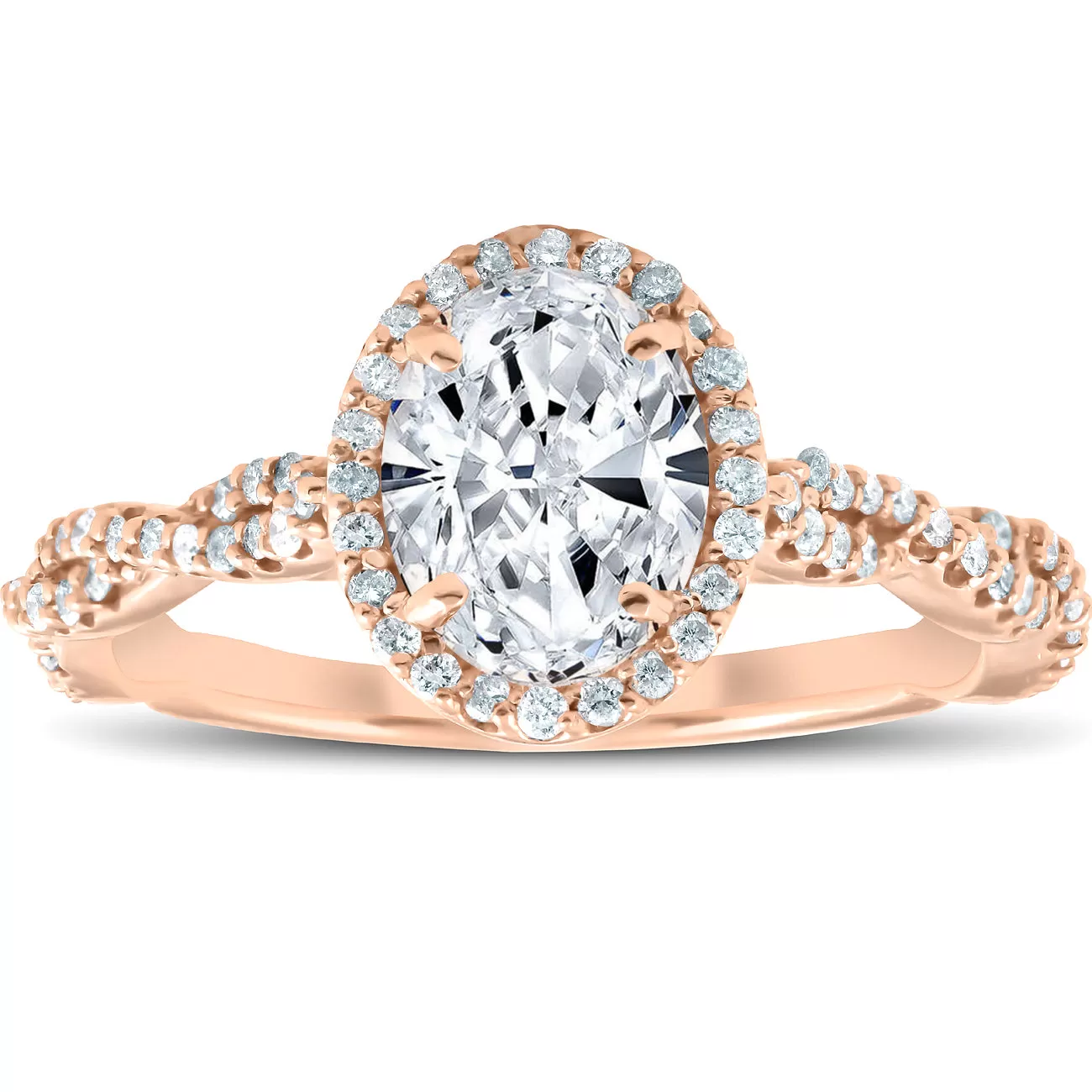 1 1/4 Ct Oval Halo Diamond Infinity Engagement Ring 14k Rose Gold