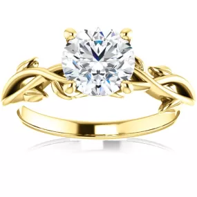 1 1/4 ct Solitaire Moissanite Vine Engagement Ring 14k Yellow Gold