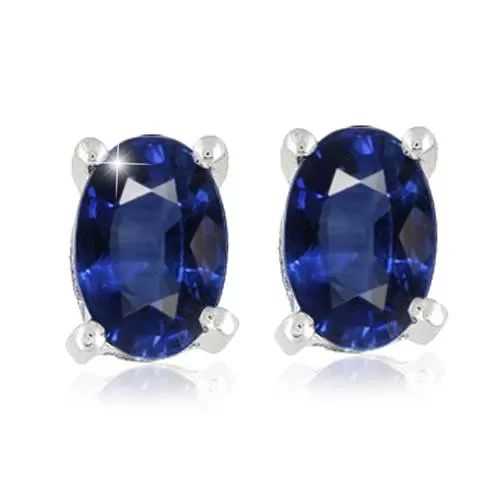 1 1/4ct Oval Blue Sapphire Studs 14K White Gold