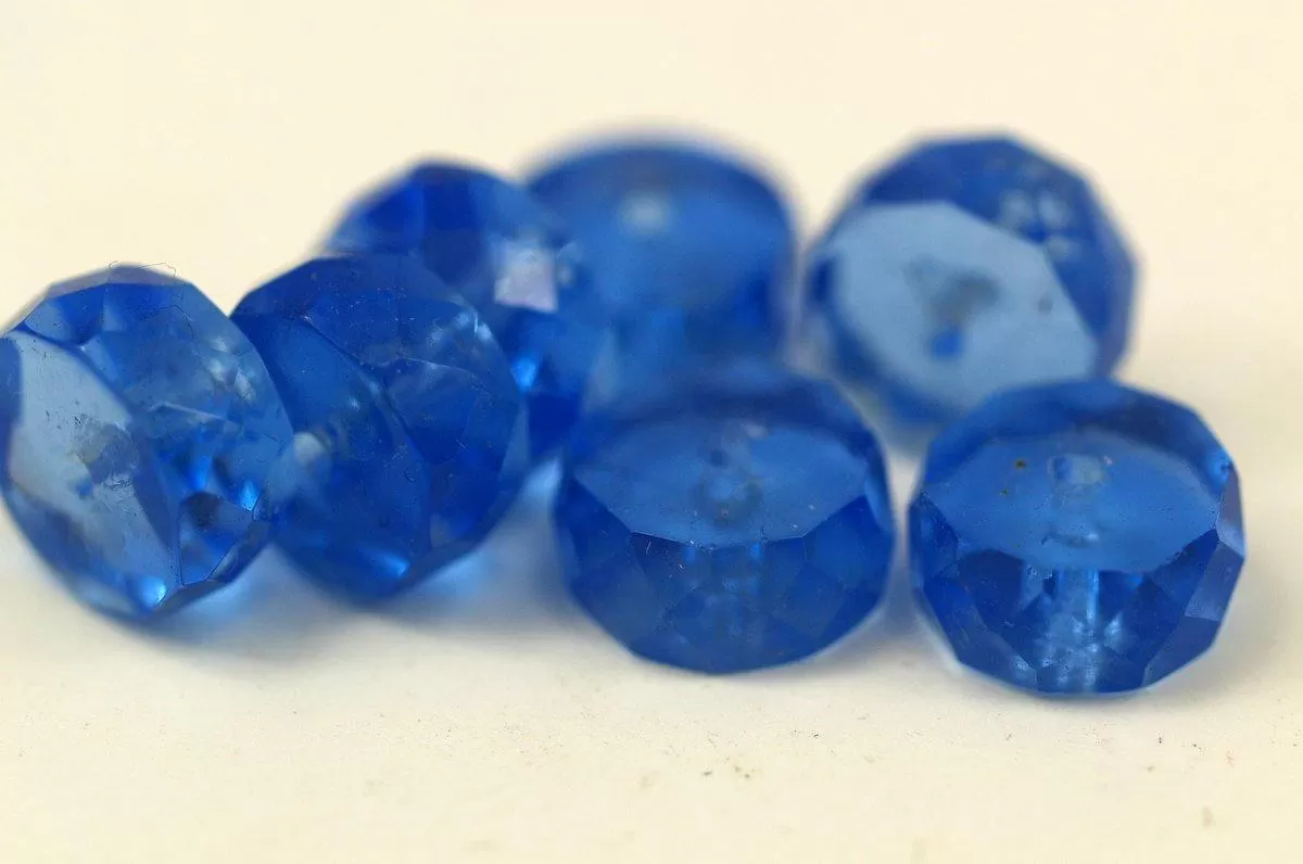 10 Vintage Glass Faceted Rondelle Blue Beads ( 12x6 Mm ) Cv17