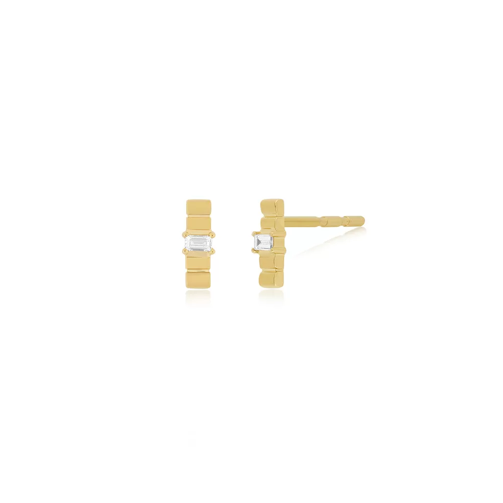 14K Gold Fluted Bar Earring with Diamond