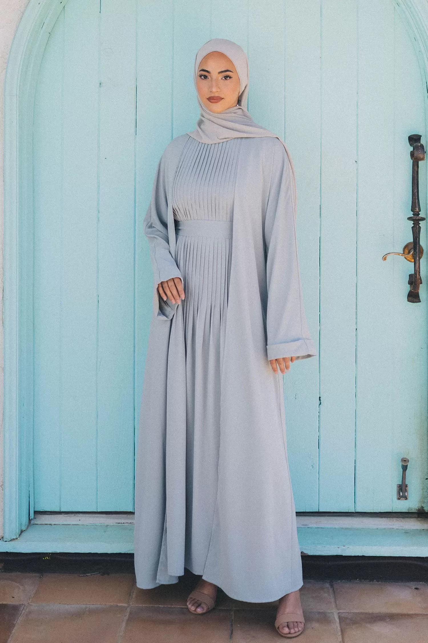 Adina Pleat Abaya Set- Mint