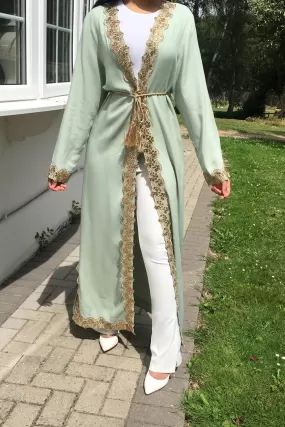 ALEEYAH BELTED KIMONO WITH GOLD EMBROIDERY