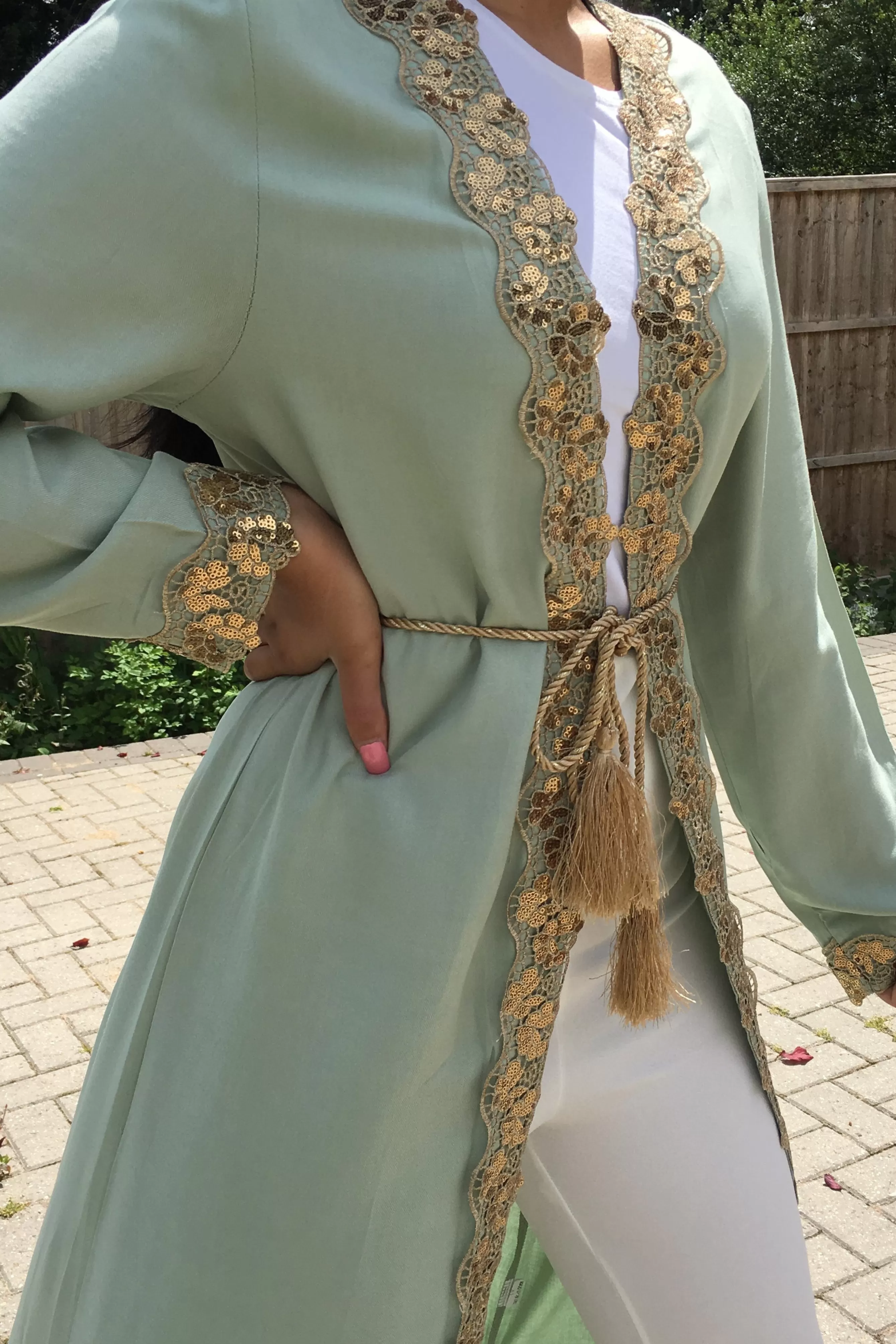 ALEEYAH BELTED KIMONO WITH GOLD EMBROIDERY