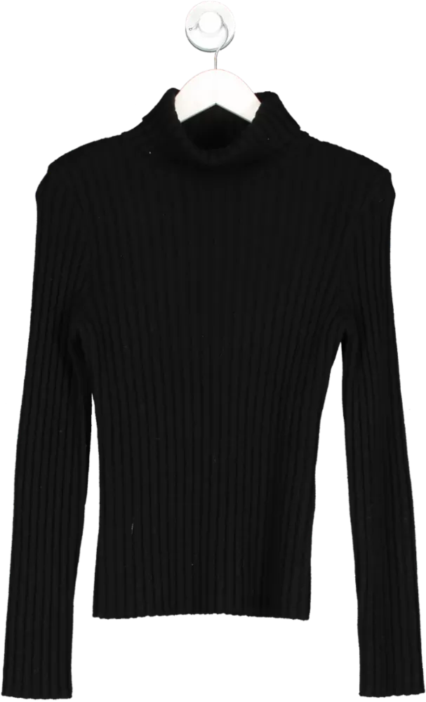 almada label Black Ribbed Cashmere And Merino Wool Turtle Neck Sweater UK S