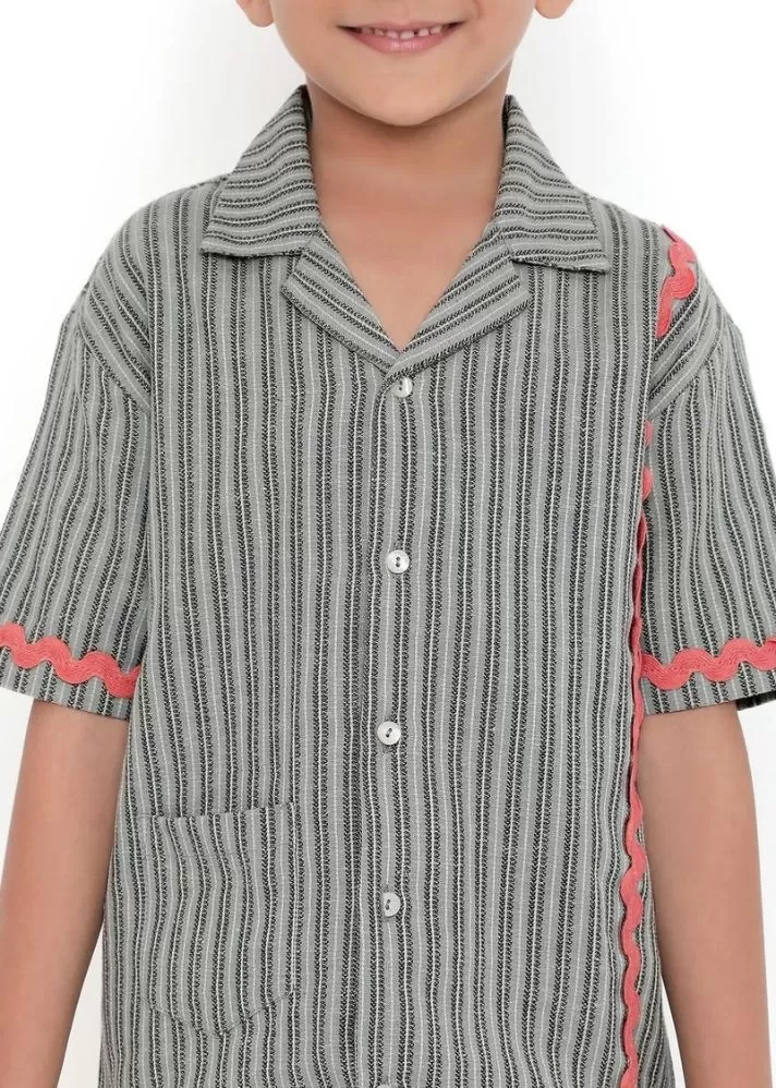 Alouette Jacquard Striped Cotton Shirt With Cuban Collar