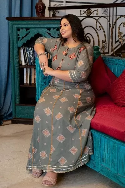 Anarkali Plus Size Grey Kurti for women