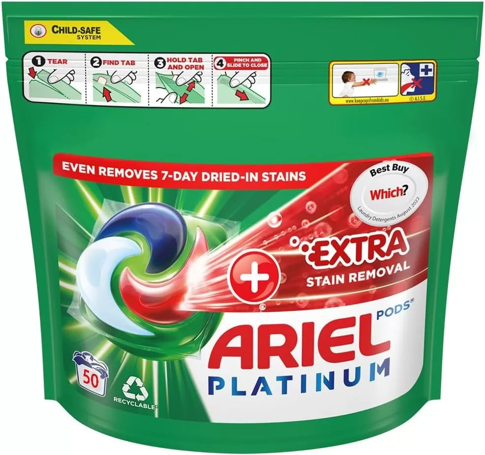 Ariel Platinum Washing Pods 50 Washes  Extra Stain Removal On top