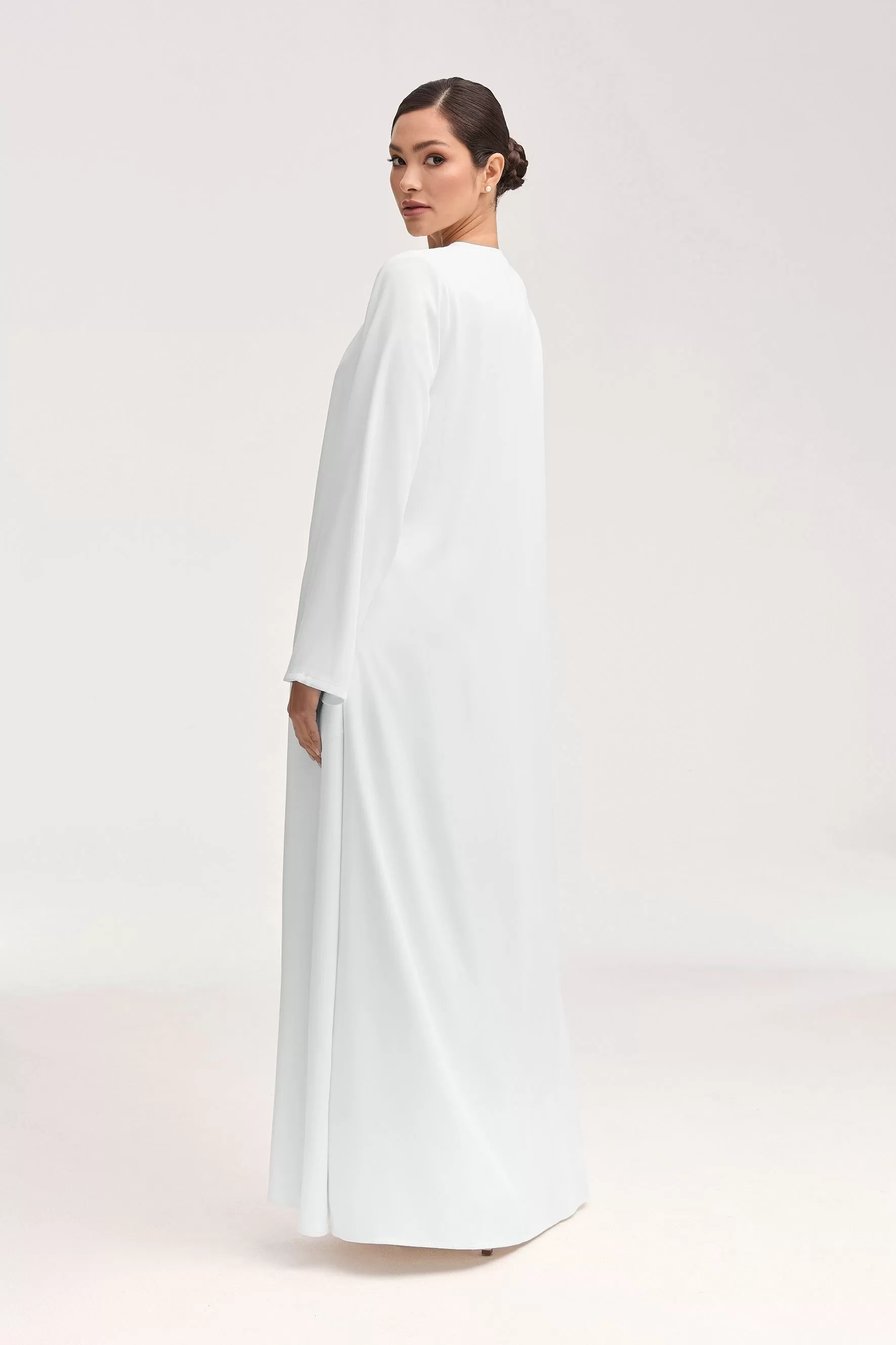 Asalah Wrap Waist Maxi Dress & Abaya Set - White