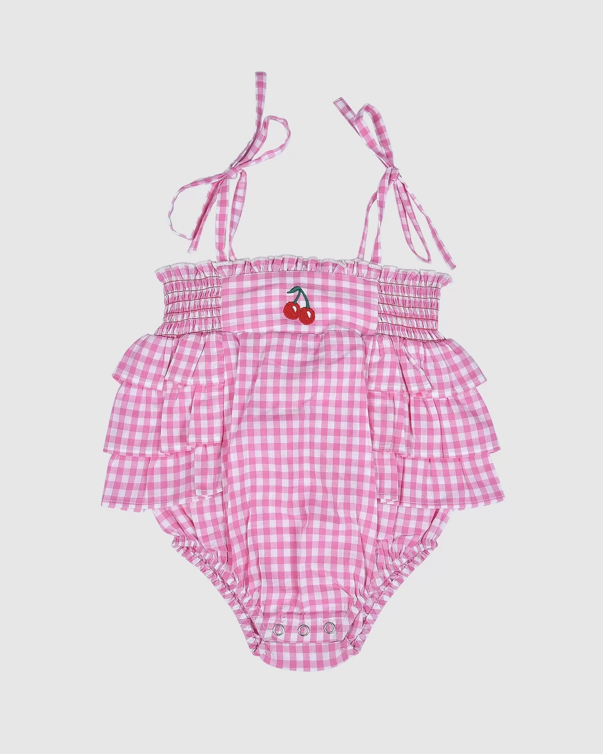 Astrid Playsuit - Pink GIngham Cherry