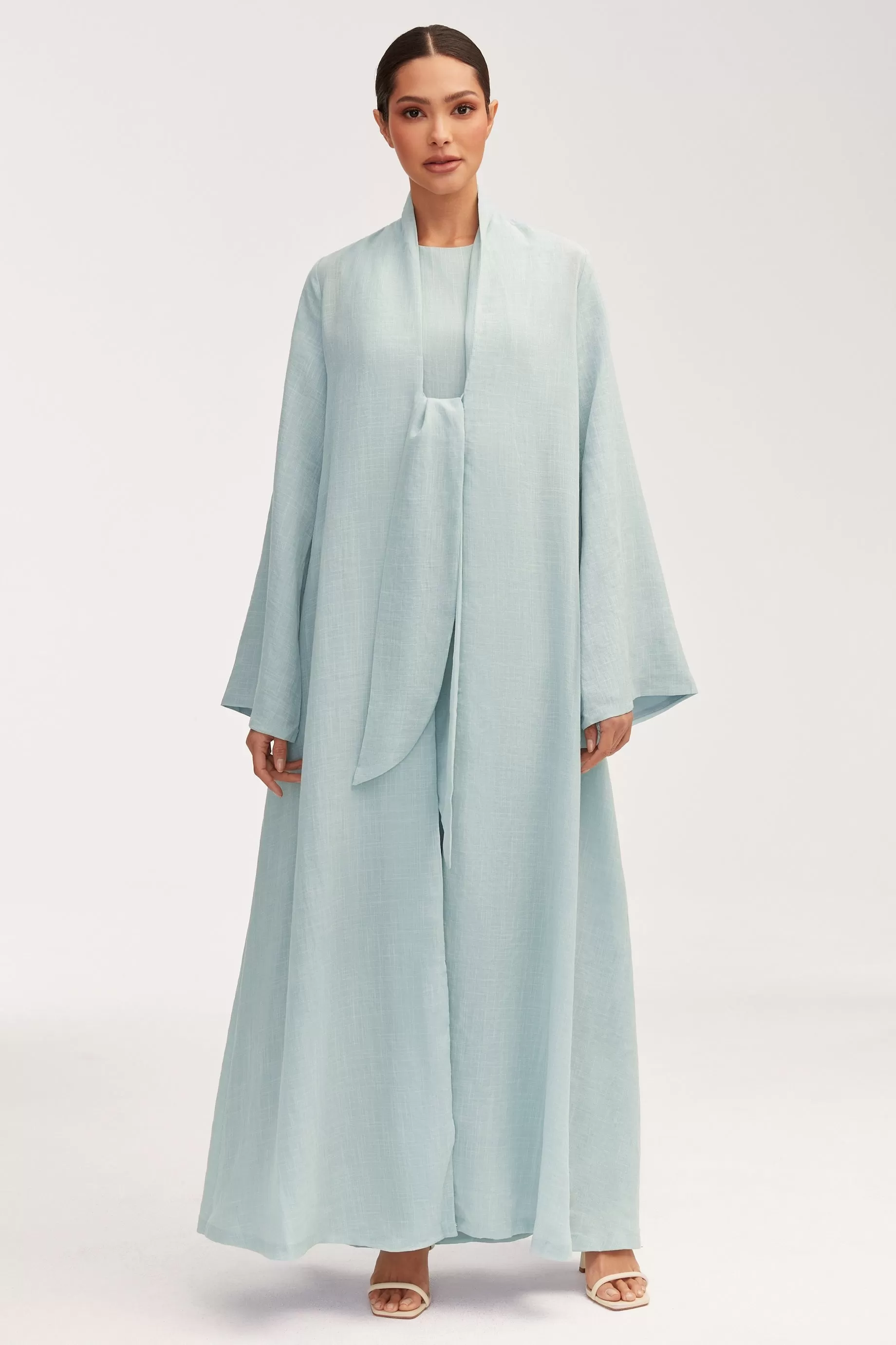 Azka Tie Front Abaya - Cucumber