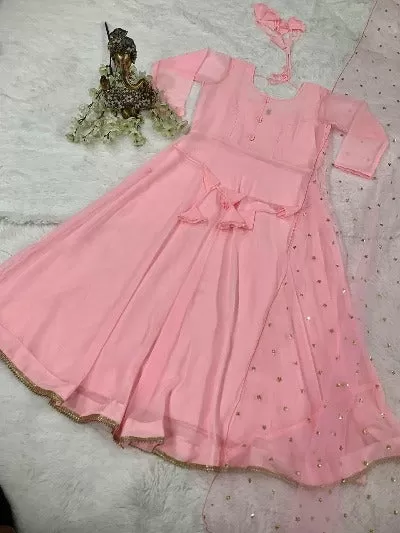 Baby Pink Georgette Anarkali Gown With Dupatta Set 0f 2