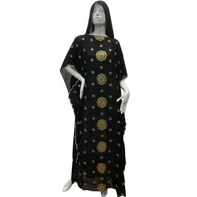 Bangladesh Dubai Muslim Women's Black Colorful Beads Loose Abaya Dress