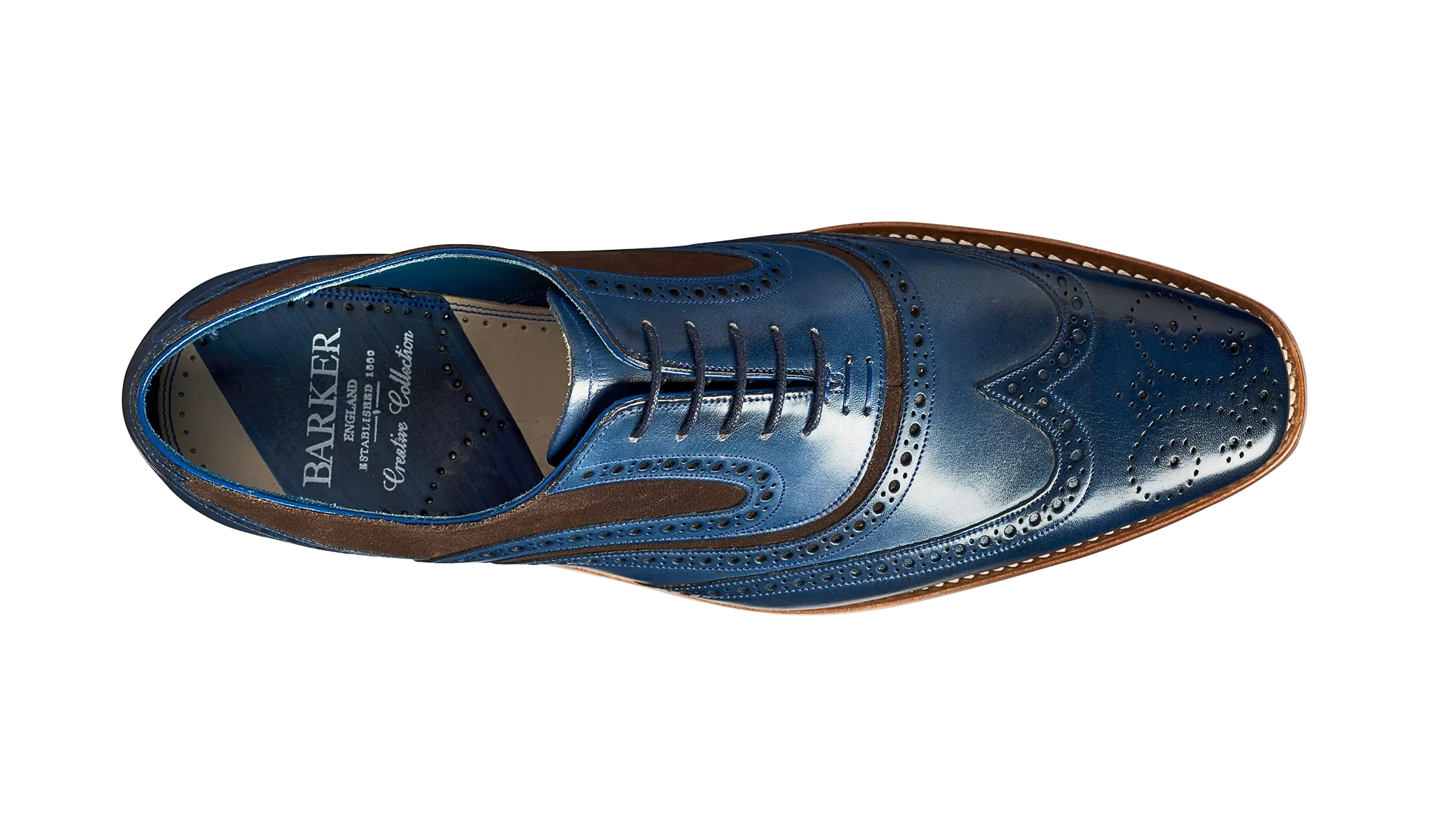 Barker McClean Classic Full Brogue Oxford Shoe - Navy Hand Painted / Choc Suede