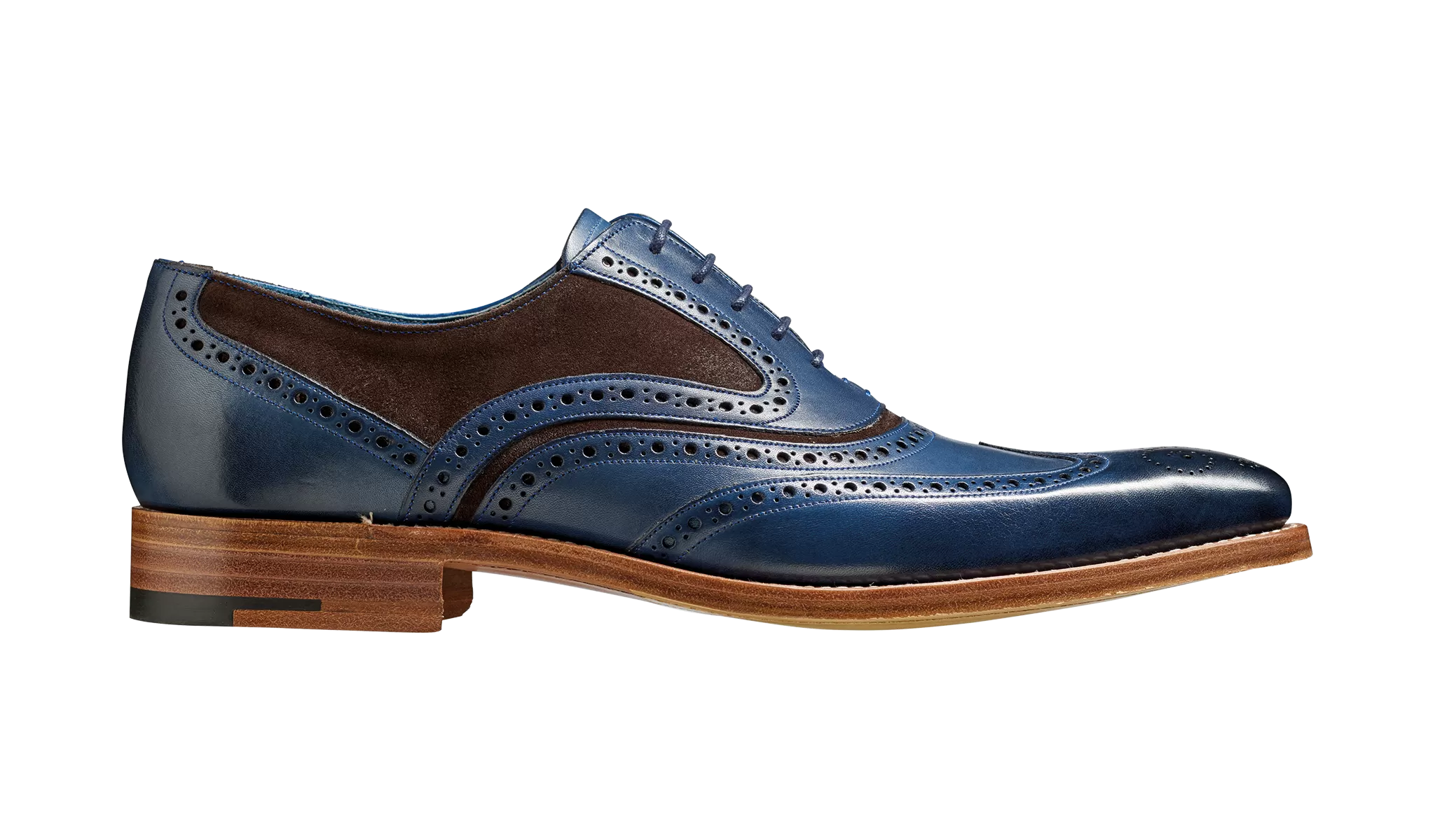 Barker McClean Classic Full Brogue Oxford Shoe - Navy Hand Painted / Choc Suede