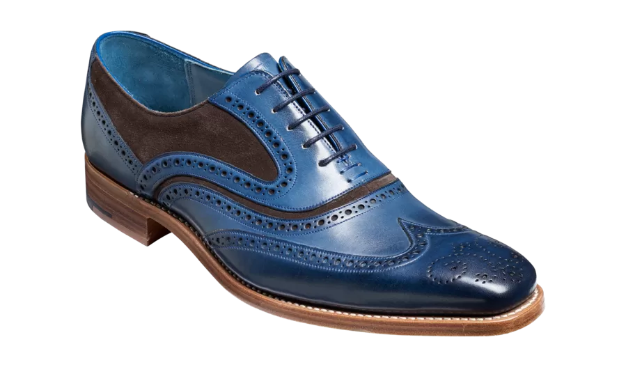 Barker McClean Classic Full Brogue Oxford Shoe - Navy Hand Painted / Choc Suede