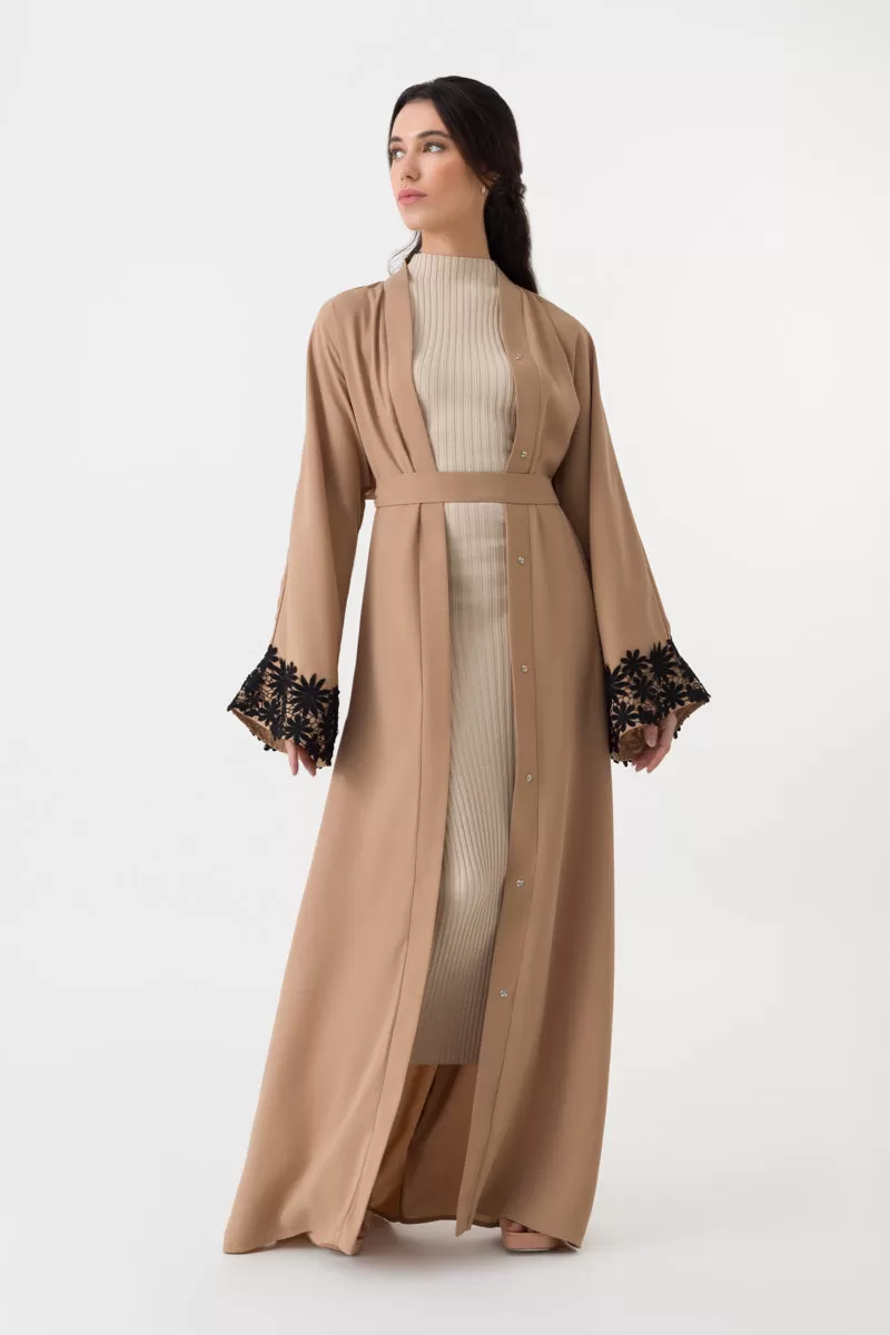 Beige Lace Open Abaya