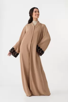 Beige Lace Open Abaya