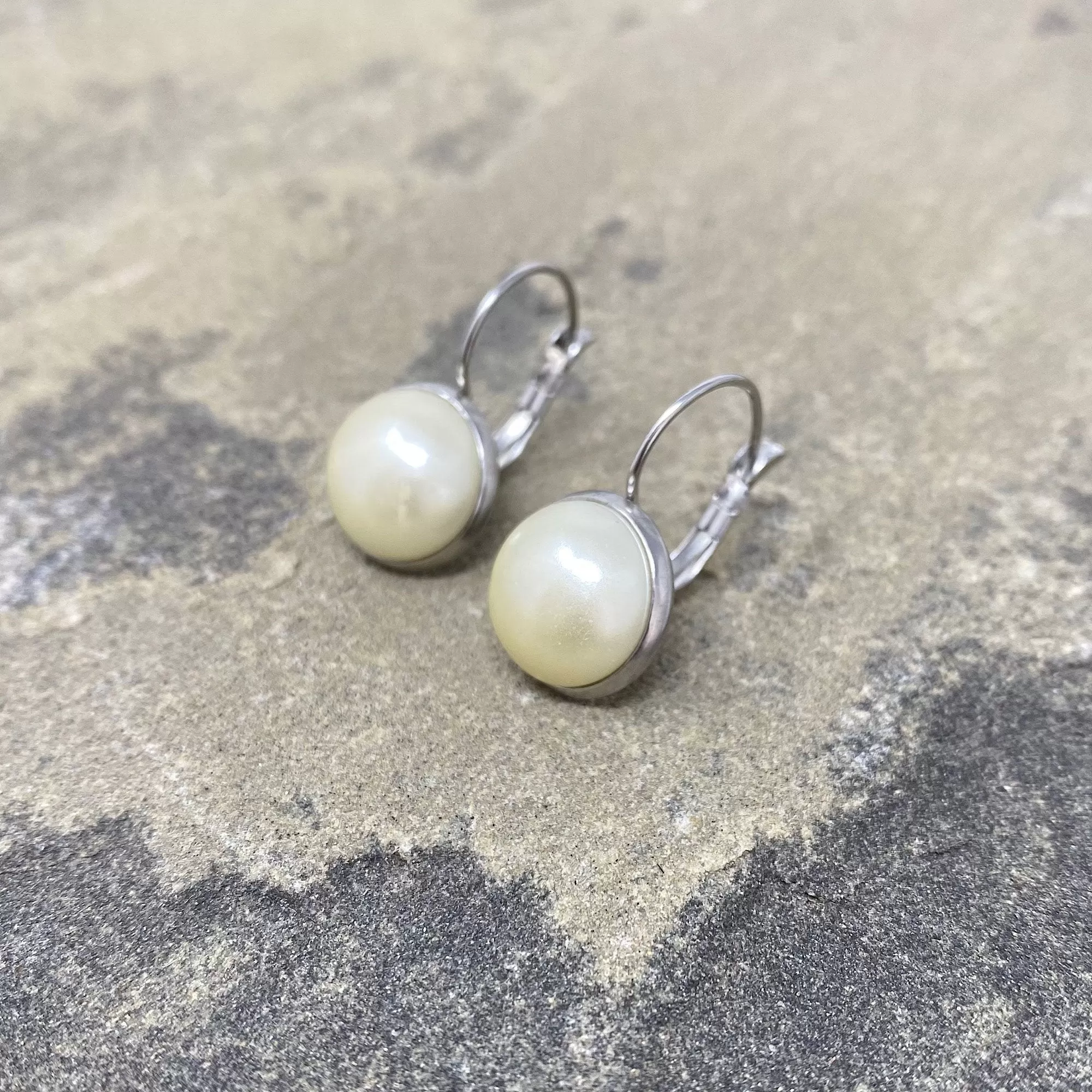 BENTON silver and cream pearl drop earrings