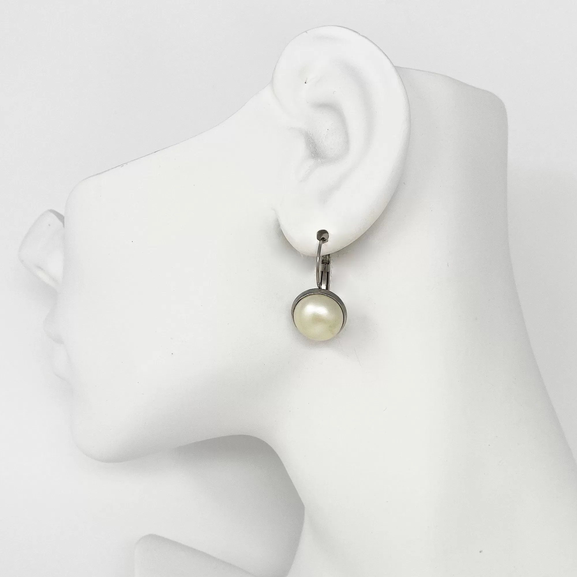 BENTON silver and cream pearl drop earrings