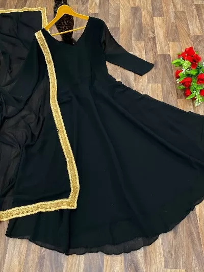 Black Anarkali Long Kurti Dupatta 2 Pcs