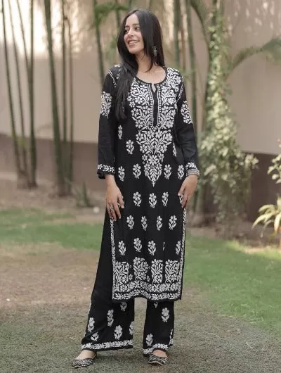 Black Chikankari Kurti Plazo Set UK NEXT DAY