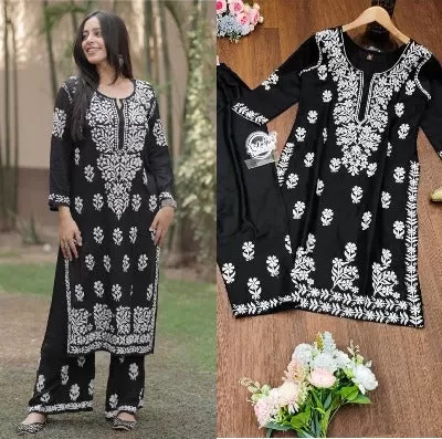 Black Chikankari Kurti Plazo Set UK NEXT DAY