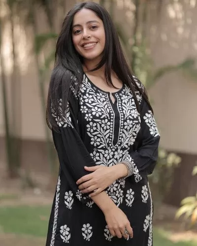 Black Chikankari Kurti Plazo Set UK NEXT DAY