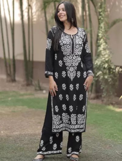 Black Chikankari Kurti Plazo Set UK NEXT DAY