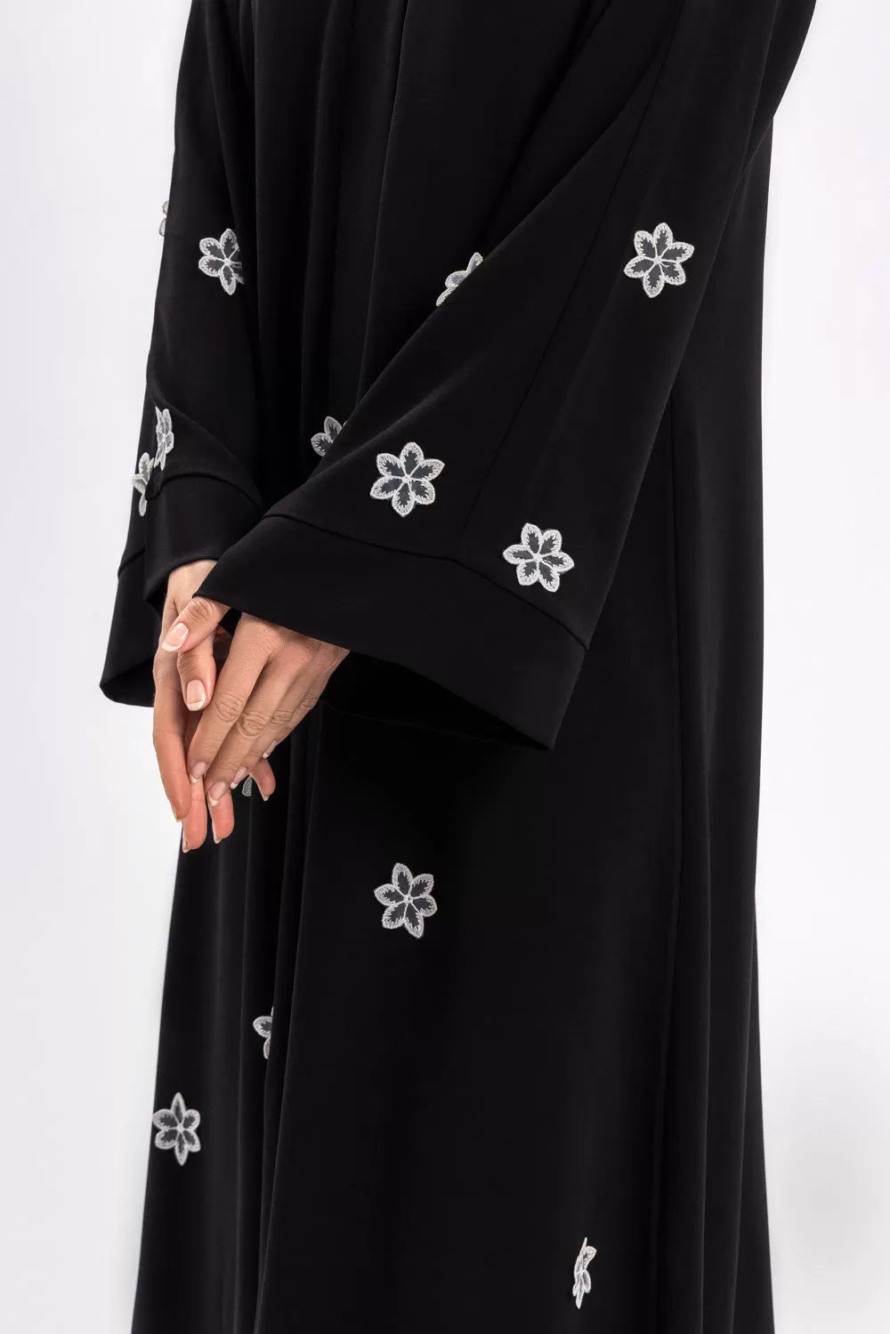 Black Floral Open Abaya