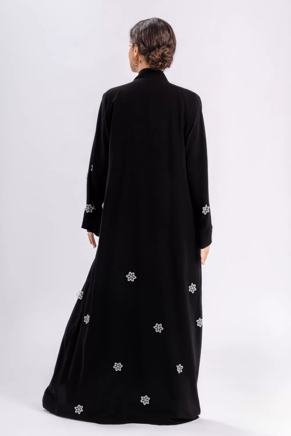 Black Floral Open Abaya