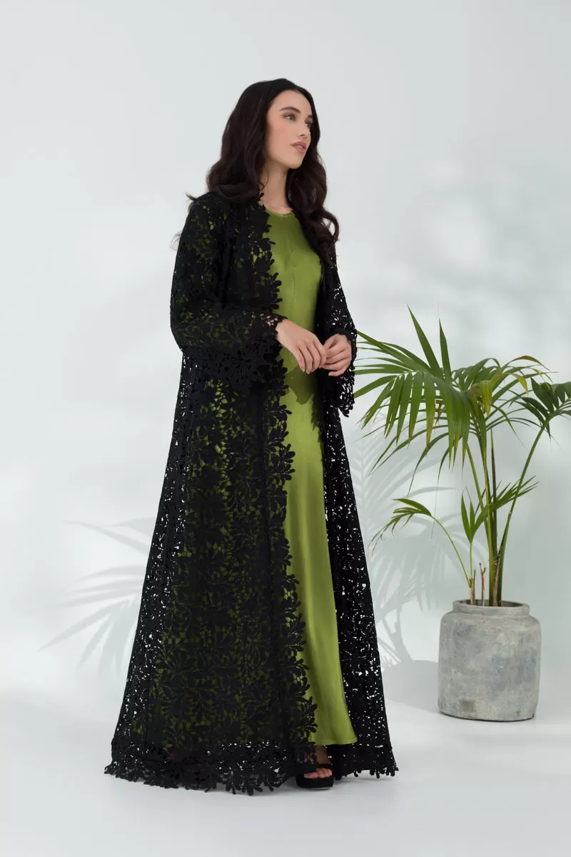 Black Lace Open Abaya