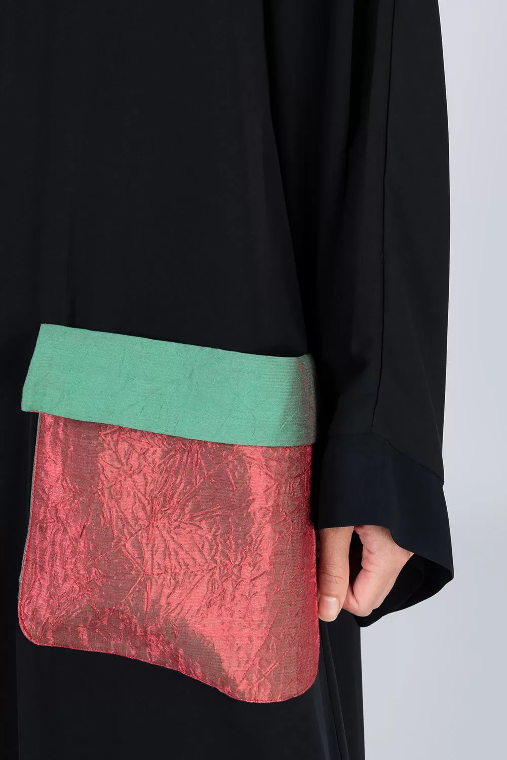 Black Open Abaya with Colourful Pockets