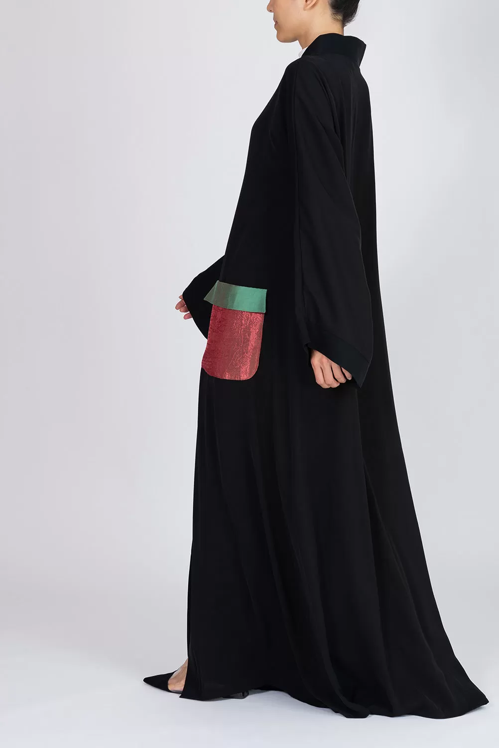 Black Open Abaya with Colourful Pockets