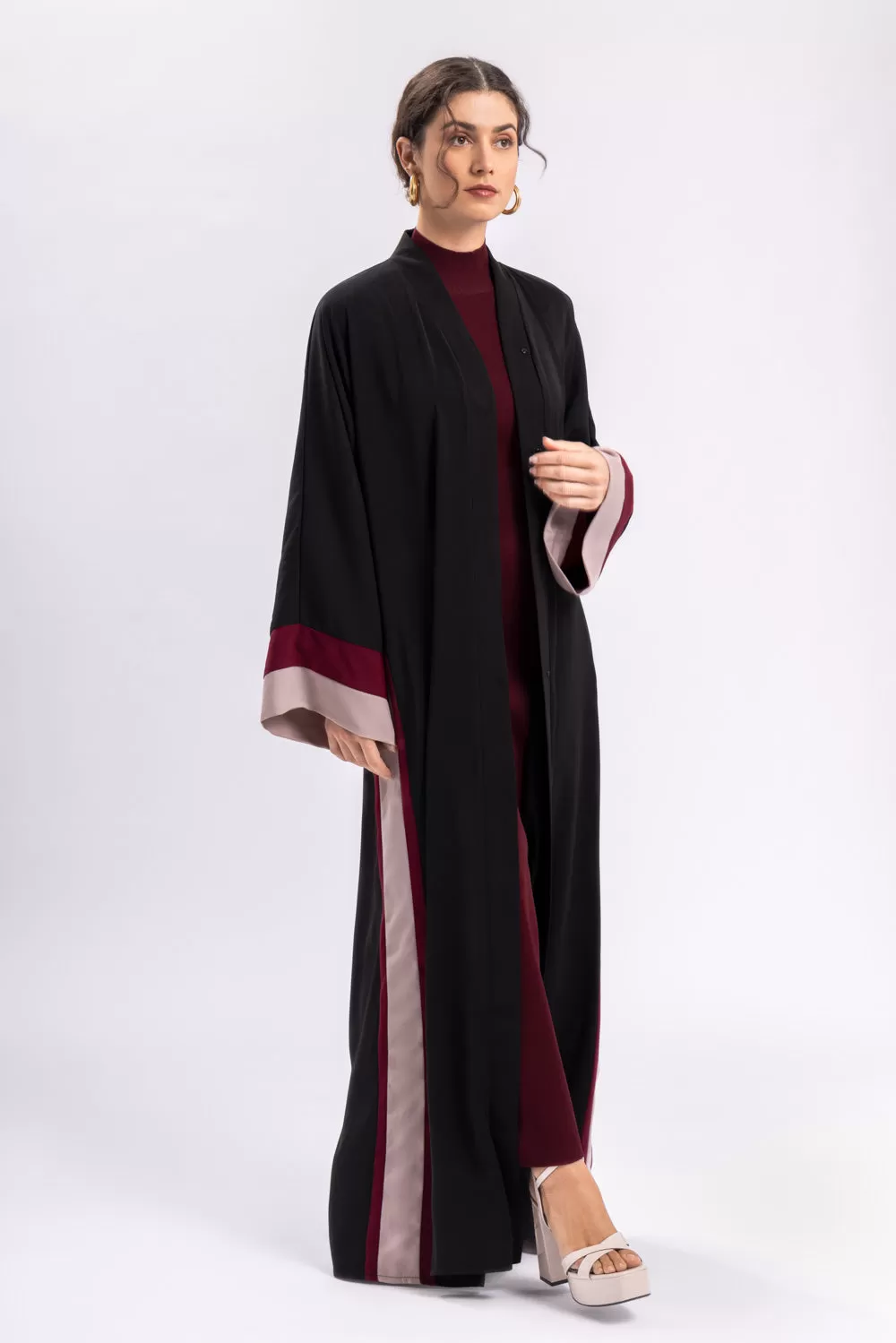 Black Stripe Open Abaya