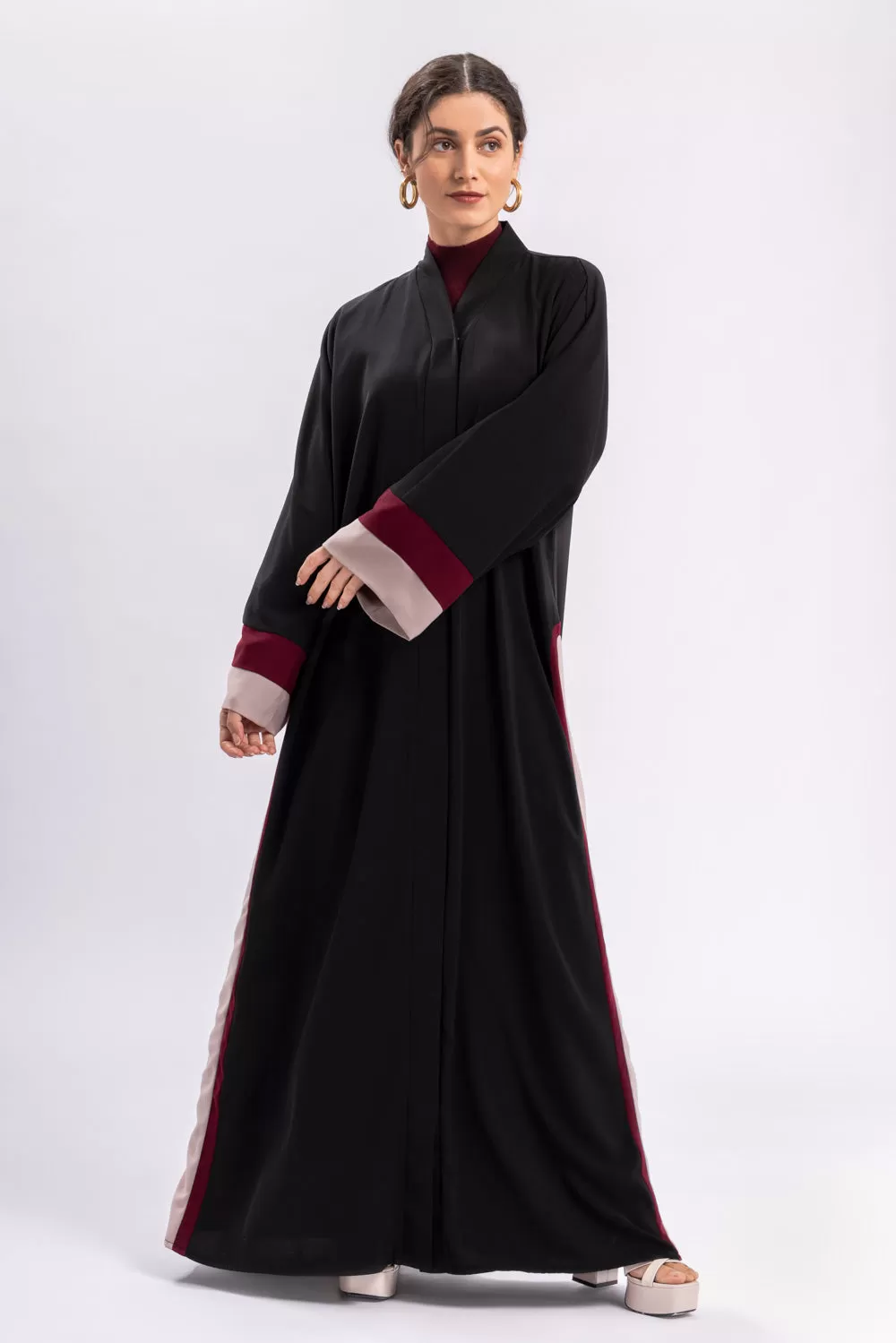 Black Stripe Open Abaya