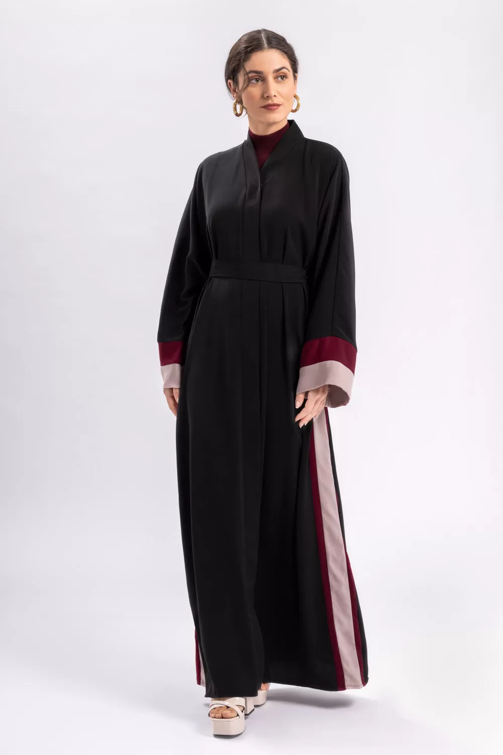 Black Stripe Open Abaya