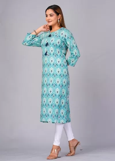 Blue Imported Rayon Straight Kurti 1PC