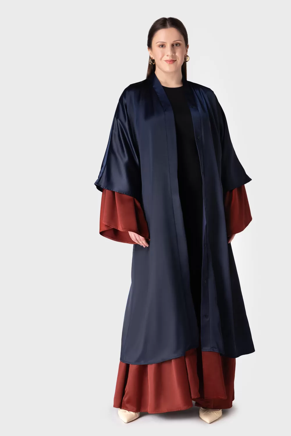 Blue Satin Open Abaya