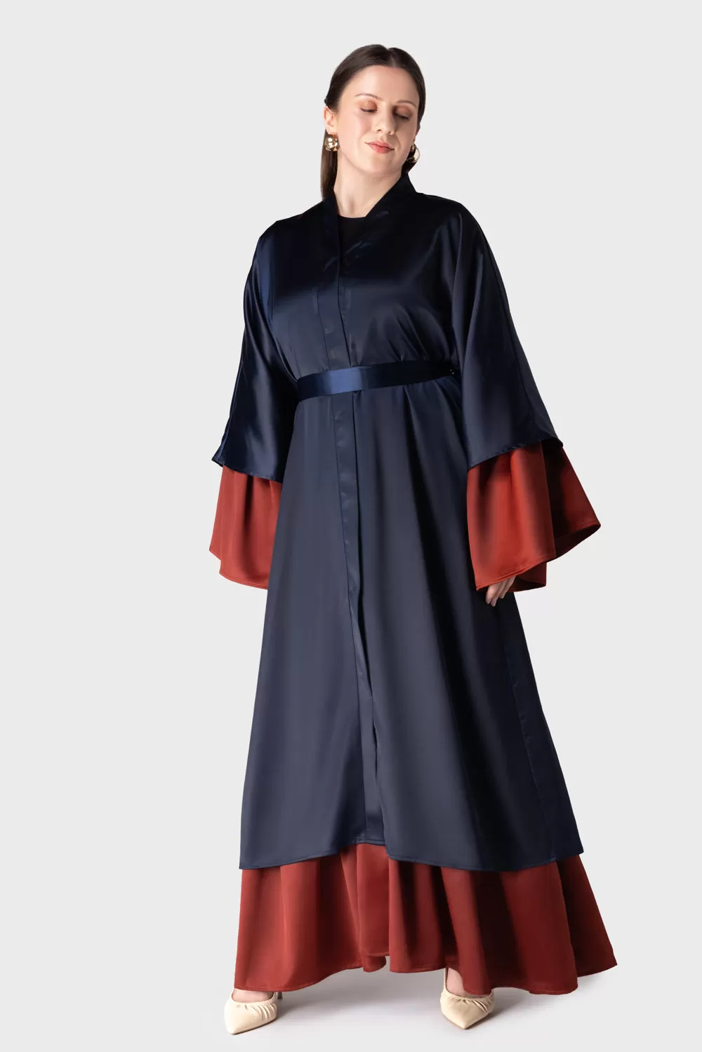 Blue Satin Open Abaya