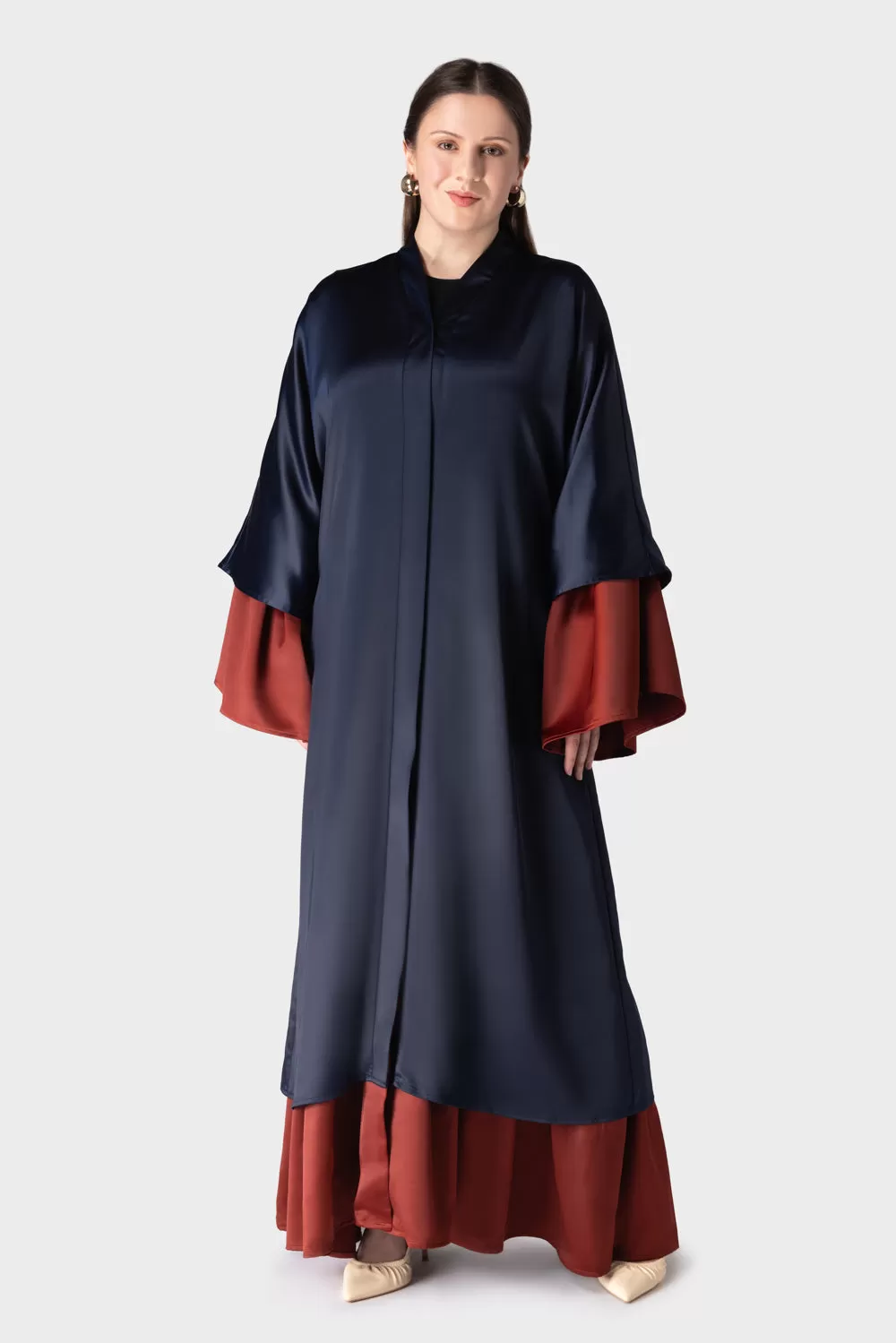 Blue Satin Open Abaya