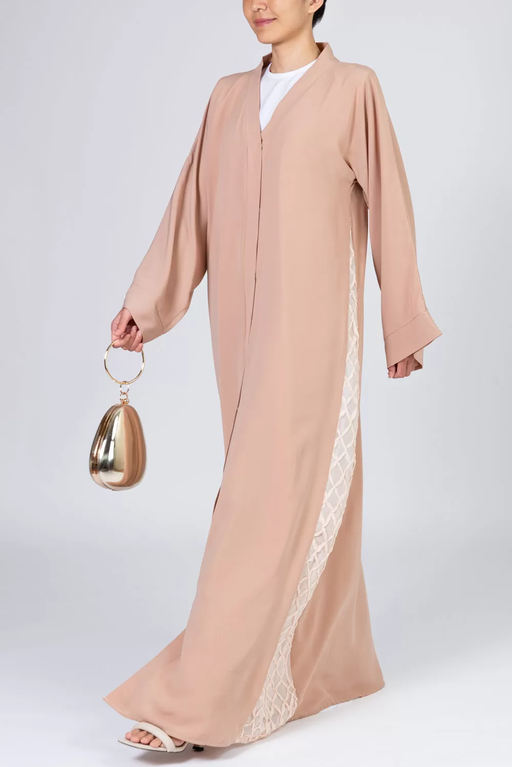 Blush Abaya with Beige Lace