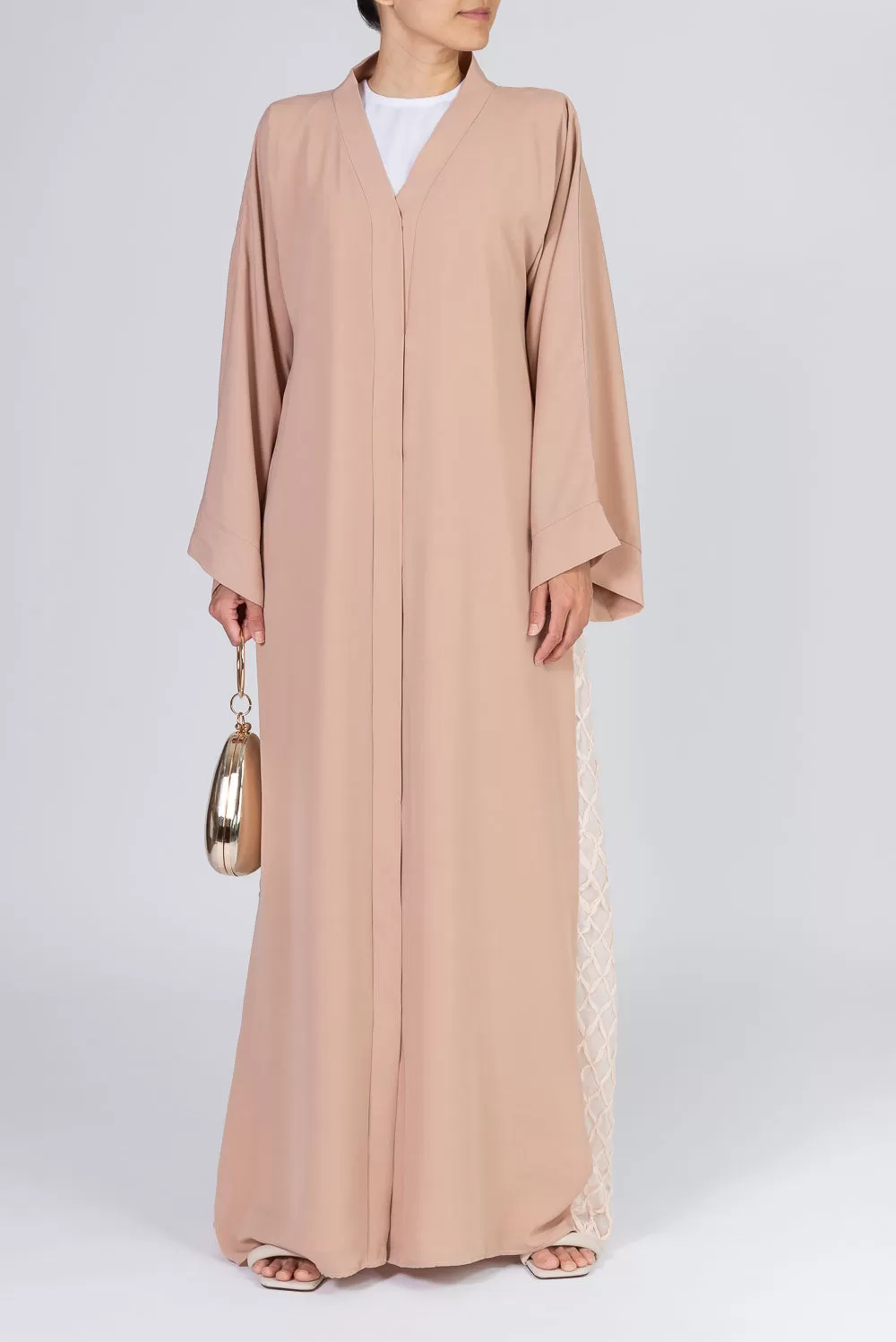 Blush Abaya with Beige Lace