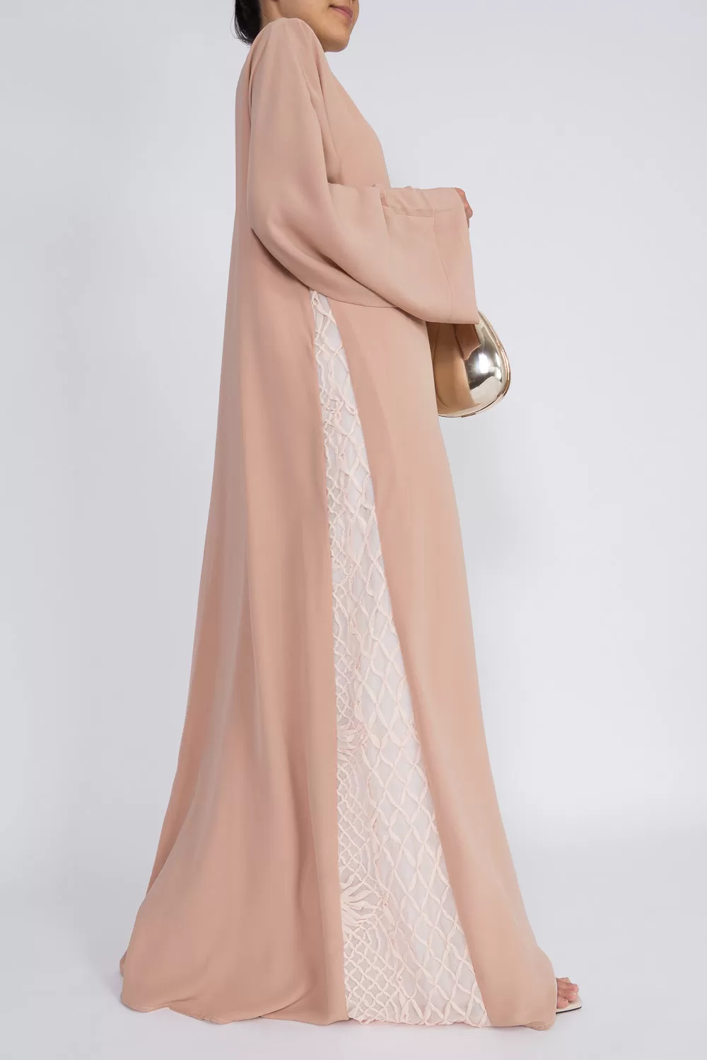 Blush Abaya with Beige Lace