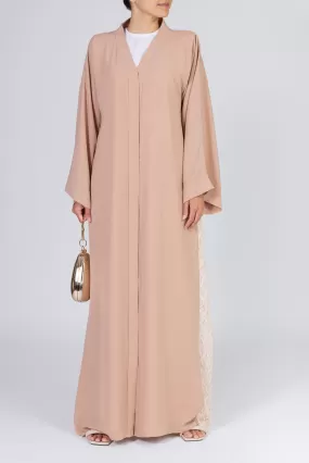 Blush Abaya with Beige Lace