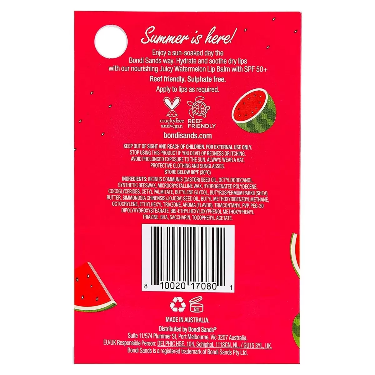 Bondi Sands | SPF50  Lip Balm Watermelon 10g