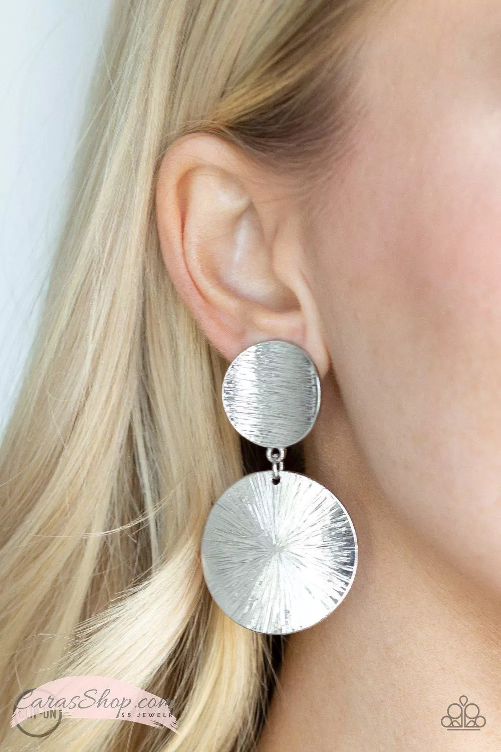 BRIGHT On Cue Silver Clip-On Earrings - Paparazzi Accessories