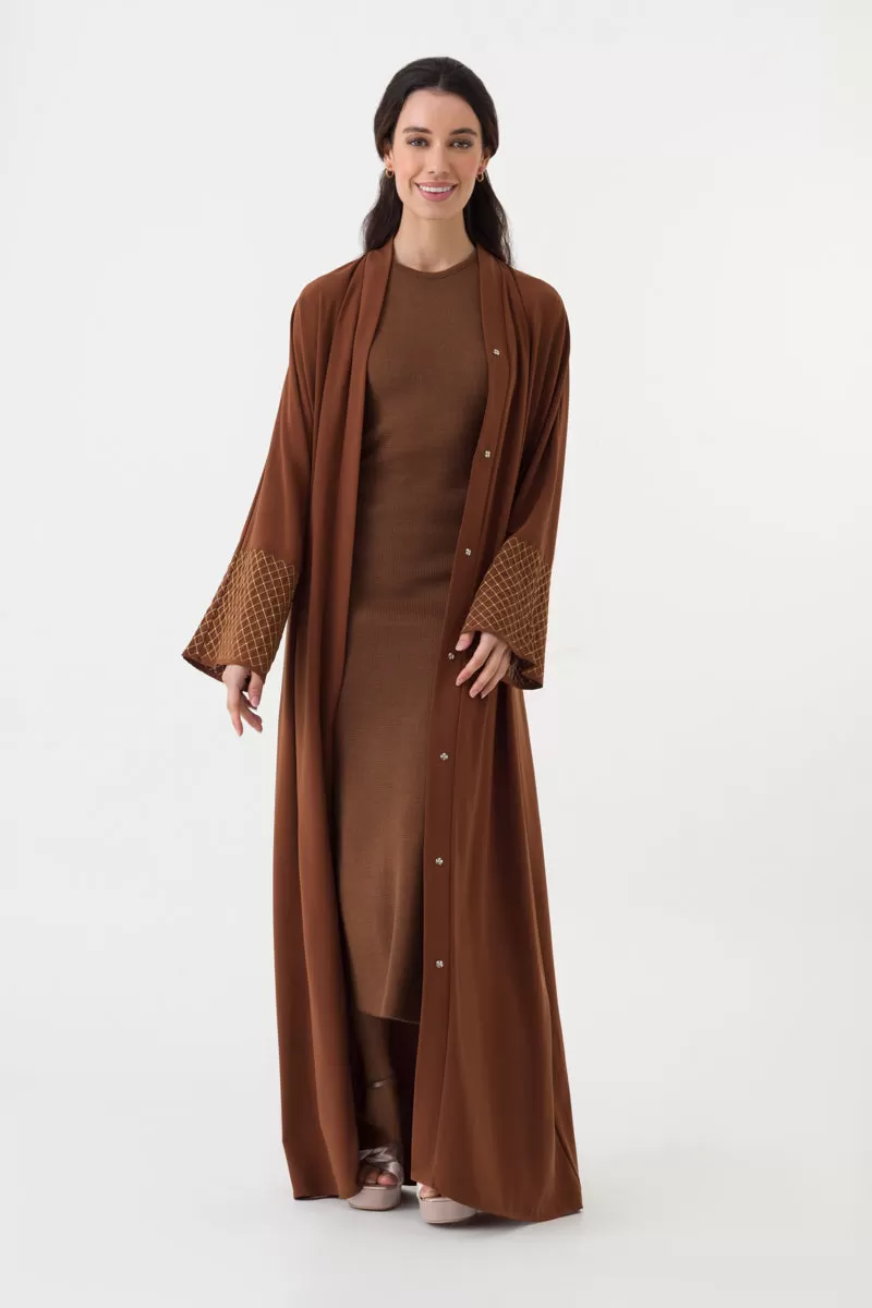 Brown Gold Embroidered Abaya