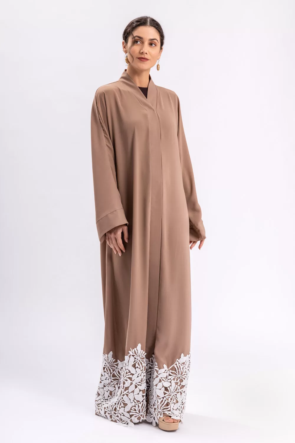 Brown Lace Open Abaya